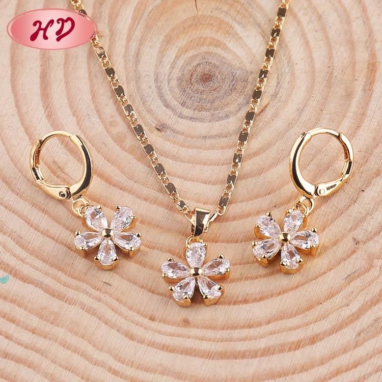 Fashion Wedding Alloy Silver Gold Plated Ring Necklace Earring Jewelry Set with Crystal CZ Pearl