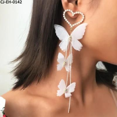 Fashion Romantic Temperament Statement Designer Jewellery Love Pearl Butterfly Long Earrings Jewelry