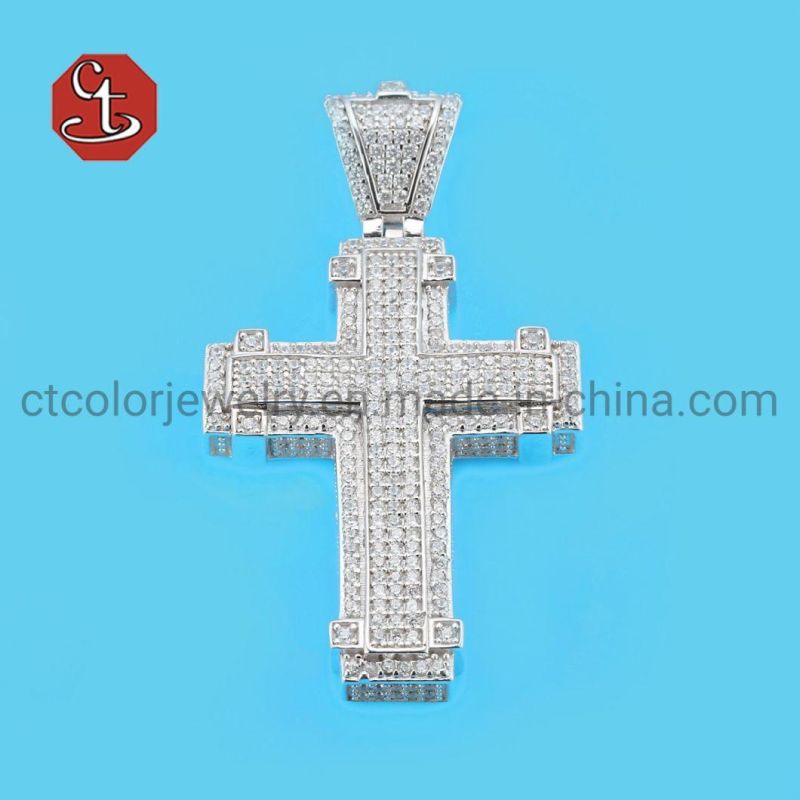 New Arrival Cross Pendant Silver Necklace With AAA Zircon Stone Faith Jewelry Wholesale Necklace for Men