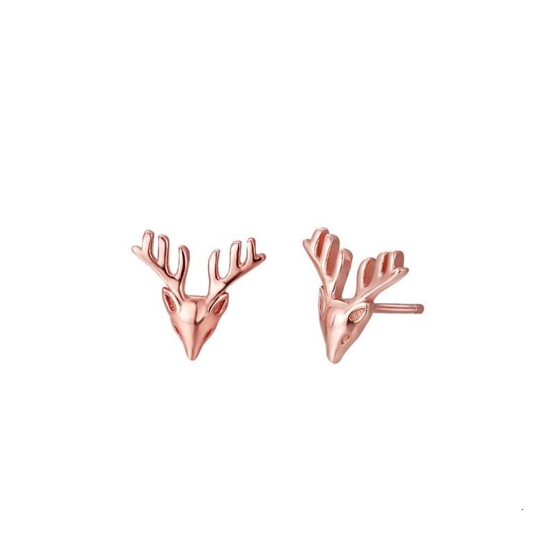 Lovely Deer Animal White Plated 925 Sterling Silver Stud Earring for Girls