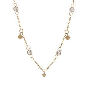 Gold-Plated Stainless Steel Rectangle Diamond Ring Necklace
