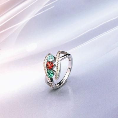 925 Sterling Silver Jewelry Heart Ring with Gemstone Created Topaz/Garnet/Green Amethyst