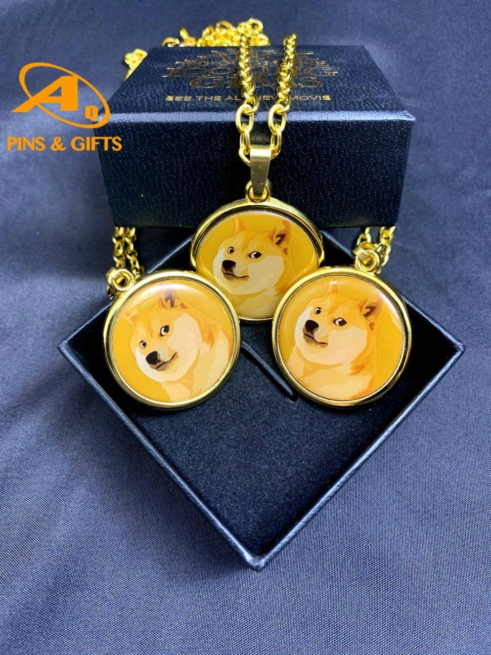 China Products/Suppliers. Handmade Moon Shaped Long Multilayer Pendants Dogecoin Fashion Charm Gold Plated Choker Doge Coin Necklace