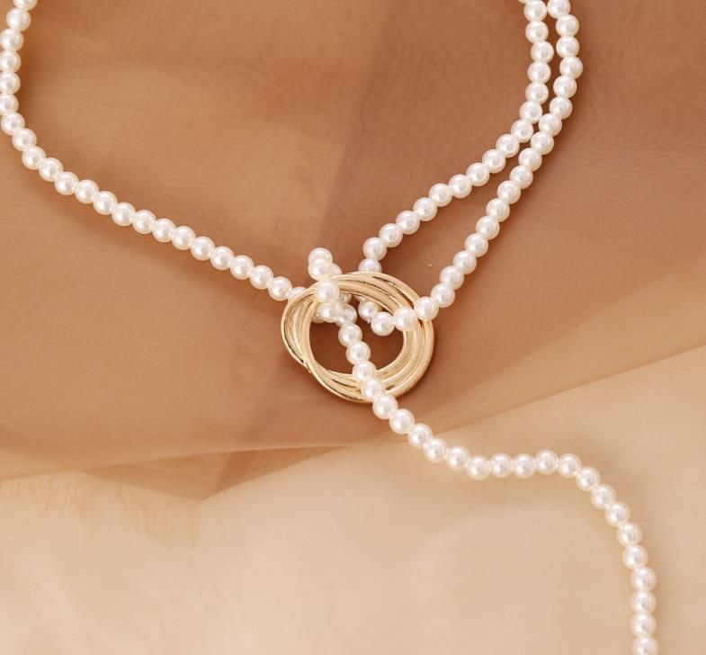 Geometric Metal Pearl Necklace Personality Fashion Sweater Chain
