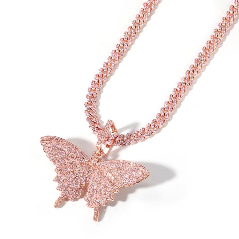 Fashion Pink Zircon Flower Pendant Copper Necklace