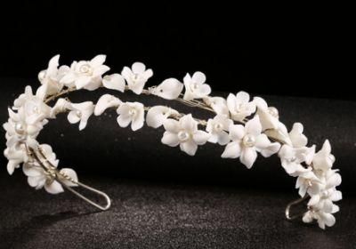 Wedding Bridal Elegant Ceramic Flower Headband Tiara. Silver Crystal Flower Tiara