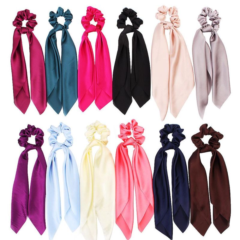 Custom Solid Color Scarf Hair Scrunchies Women Lovely Hair Tie Ponytail Holder Rope Satin Scrunchies