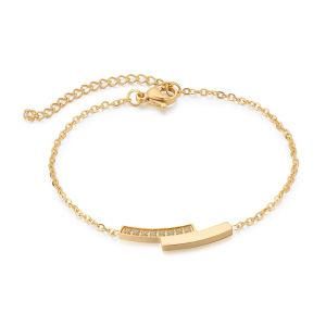 Fashion Stainless steel Adjustable Zircon Double Bars Bracelet Pendant Necklace Women Jewelry Set