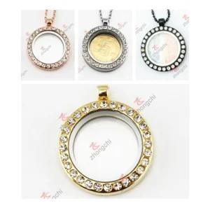 High Quality 30mm Crystal Round Lockets Charms Pendant Necklace (FC72)
