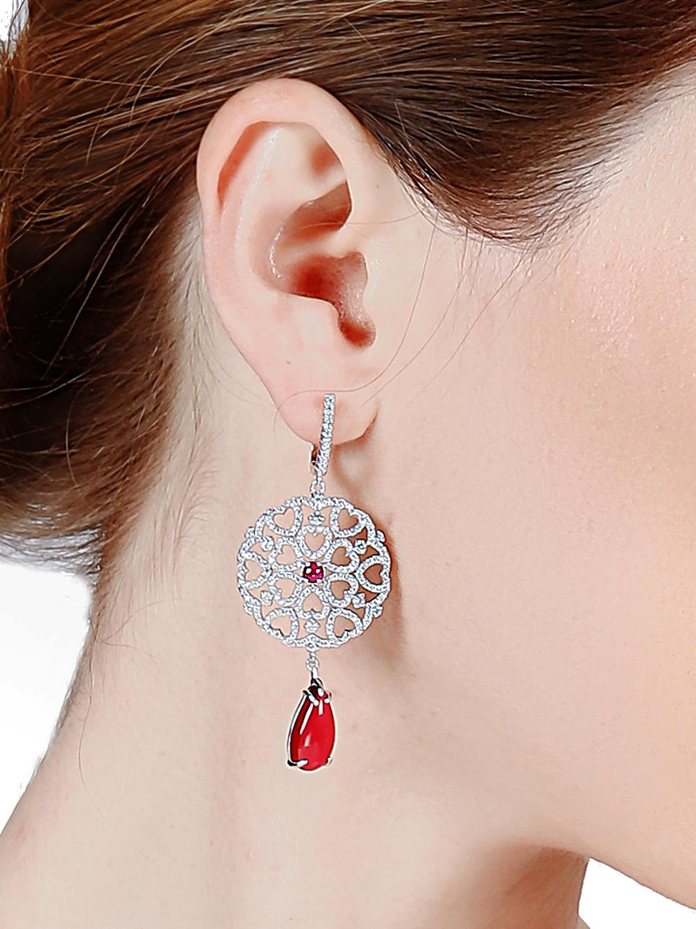 Luxury Imitation Green Gemstone Brass Earring Heart Set Jewelry for Women
