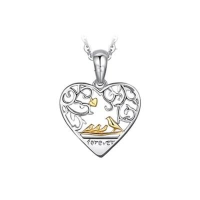 925 Sterling Silver Pendants Necklace Birds Hollow Heart Family Pendants for Women Fashion Jewelry Wholesale