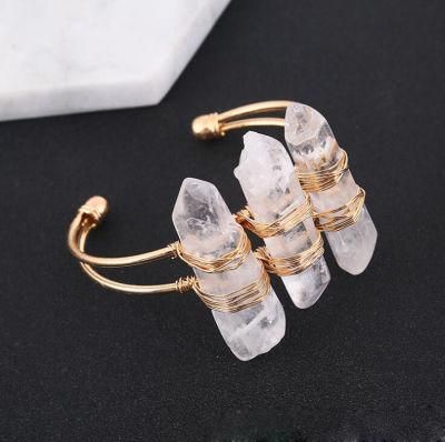 Personality Creative Natural Stone Crystal Bracelet Opening Bangle for Lady
