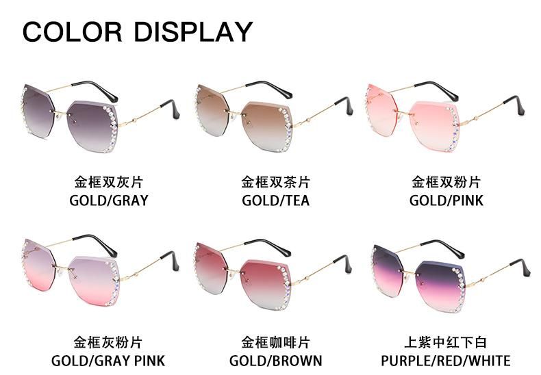 Diamond-Studded Sunglasses New Trend Frameless Trim Square Sunglasses Female Personality Ins Cross-Border Gradient Color Glasses
