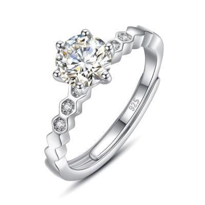 14K White Gold Plated 1 Carat Adjustable Women 100% 925 Sterling Silver Moissanite Rings Diamond Wedding Jewelry