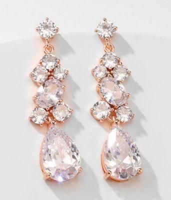 Elegant CZ Earribg, Wedding Pearl Earring, Bridal CZ Earring, Wedding Jewelry, Rose Gold Earring