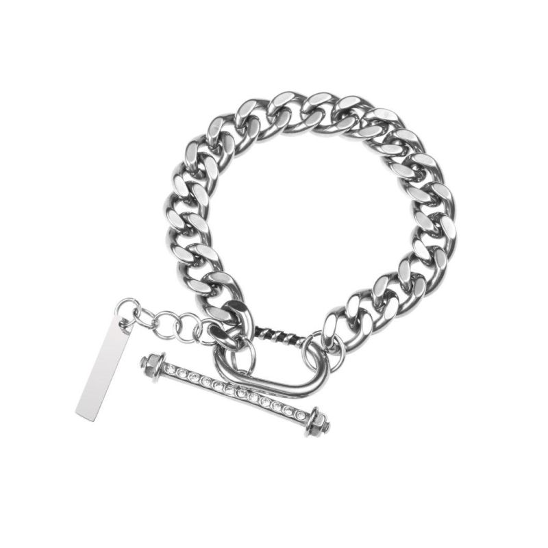 2022 High Quality Bracelet Waterproof European and American-Style Cuban Jewelry Fashion Stainless Steel One-Word Buckle Bracelet Fashion Men Jewelry