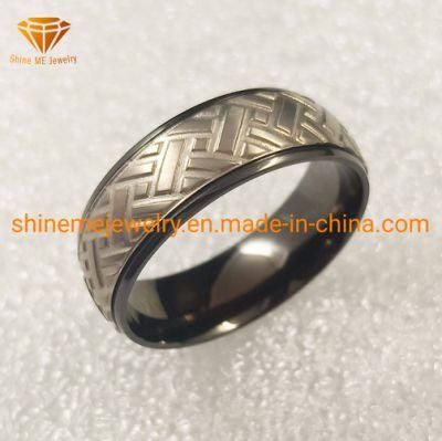 18k Black Plated Carving Titanium Body Jewelry Ring (TR1829)