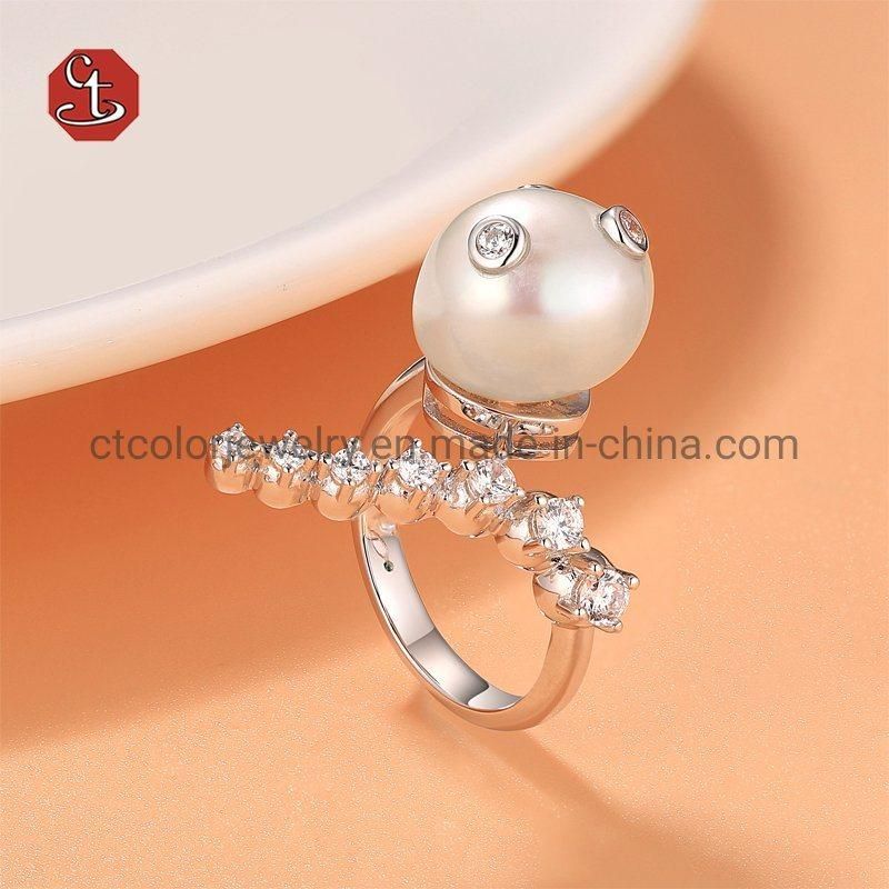 Fashion Jewelry 925 Silver Jewelry Pearl Ring Retro Twisted Adjustable Ring