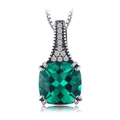 Cushion Nano Russian Simulated Emerald Pendant Necklace 925 Sterling Silver Jewelry