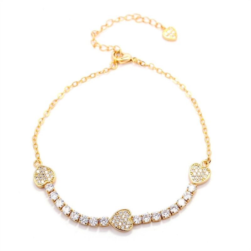 Wholesale Fashion Luxury Jewelry New Arrival Heart Zircon Chain Bracelet