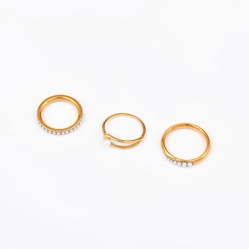 Fashion Light Luxury Jewelry waterproof 18K Gold Plated Stainless Steel Pearl Rings for Gril Gift