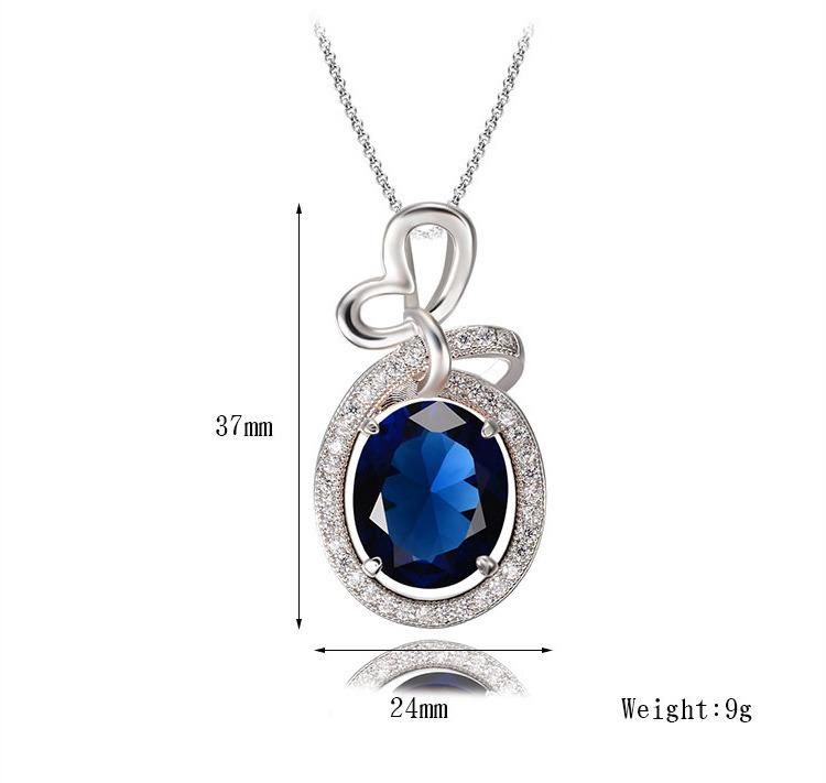 Heart Pendant Necklace with Blue Stone for Women Jewelry Gift