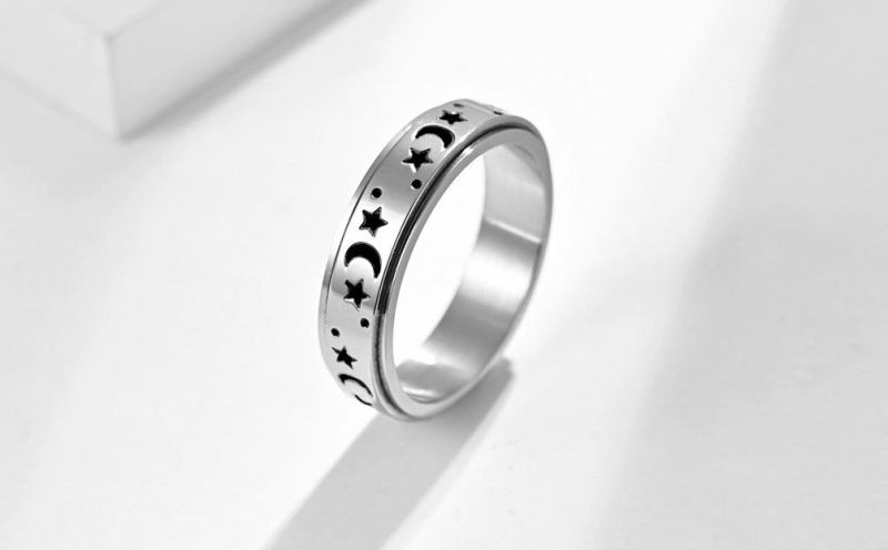 Fashion Ring Titanium Steel Rotatable Ring Stars Moon Spinner Ring for Men and Women Engagement Wedding Ring Decompression Stainless Steel Jewelry SSR2477