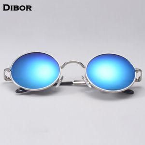 John Lennon Round Frame Sunglasses with Round Lens Blue Mirror, Metal Frame, UV 100% Protection