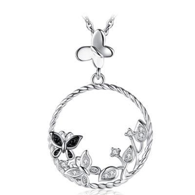 925 Sterling Silver Pendants Necklace Black Butterfly Flower Pendant Fashion Jewelry Wholesale