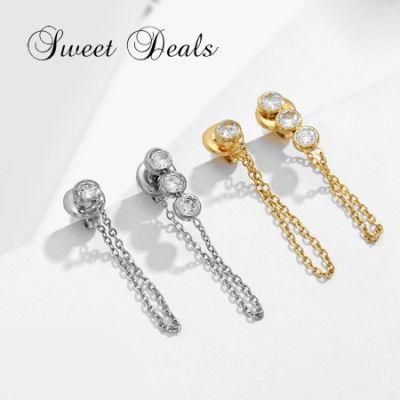 Stainless Steel Inlaid Zircon Stud Earrings Titanium Tassel Earrings