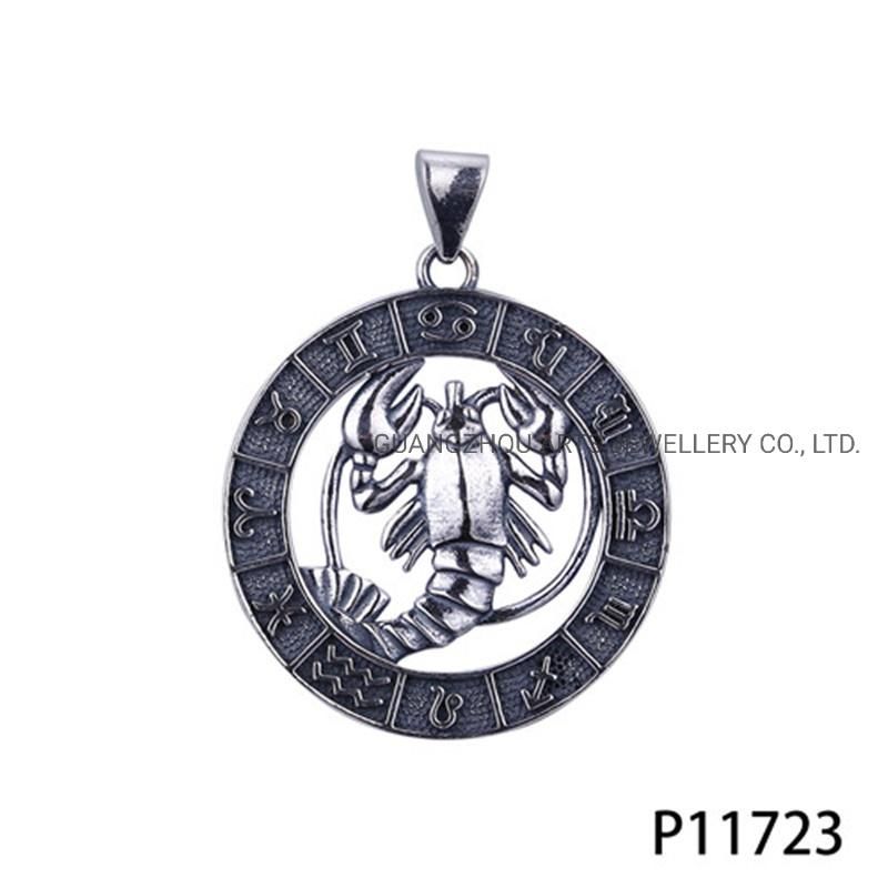 Symbols of Horoscope in a Antique Black Silver Pendant