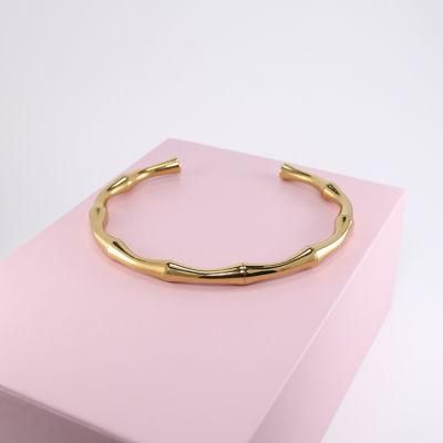 Custom Bamboo Bangle Bracelet Open Cuff Stainless Steel Bangle 18K Gold Plated Fashion Exaggerated Female Titanium 316L Jewelry