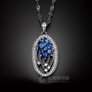 Fashion Royal Blue CZ Stone Pendant in 925 Silver