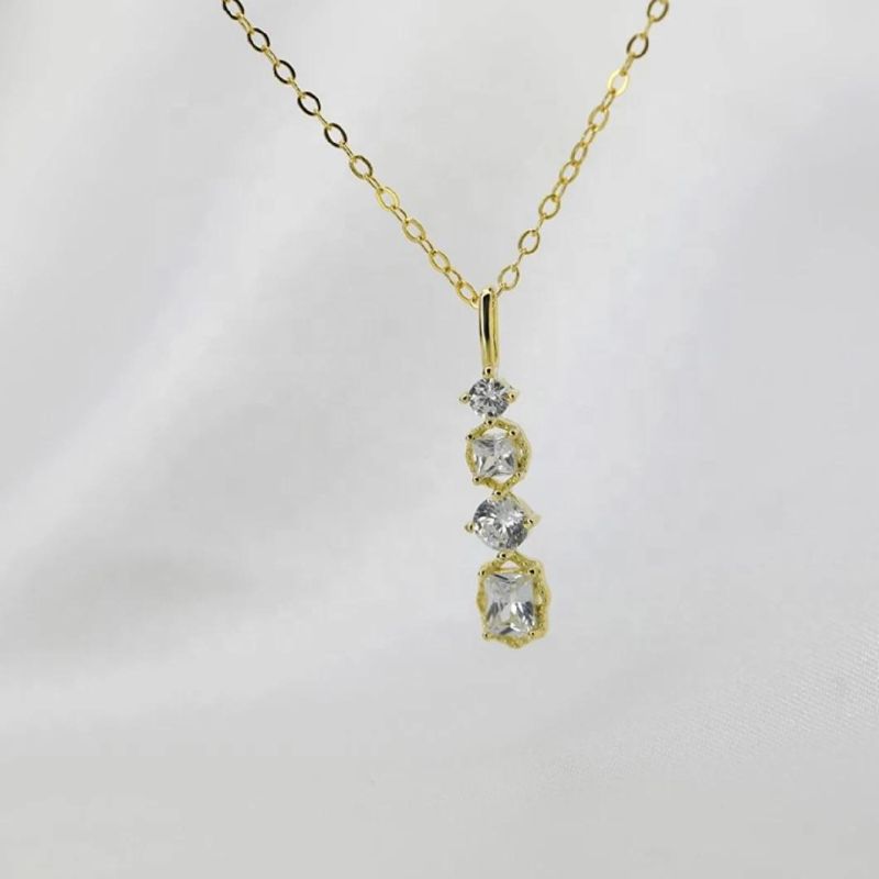 25 Sterling Silver Square Bar Zircon Pendant 14K Gold Plated Necklace Women Light Luxury Fashion Jewelry