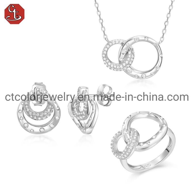 Custom Design Fashion 925 Silver Jewelry Necklace Ring Earring Jewelry set