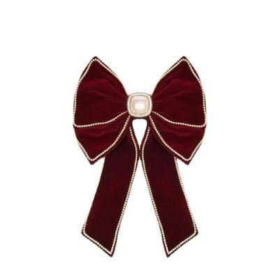 Fashion Hair Accessories Large Bow Velvet Clip Hair Accessories Pearl Side Double Bow Puff Hair Clip