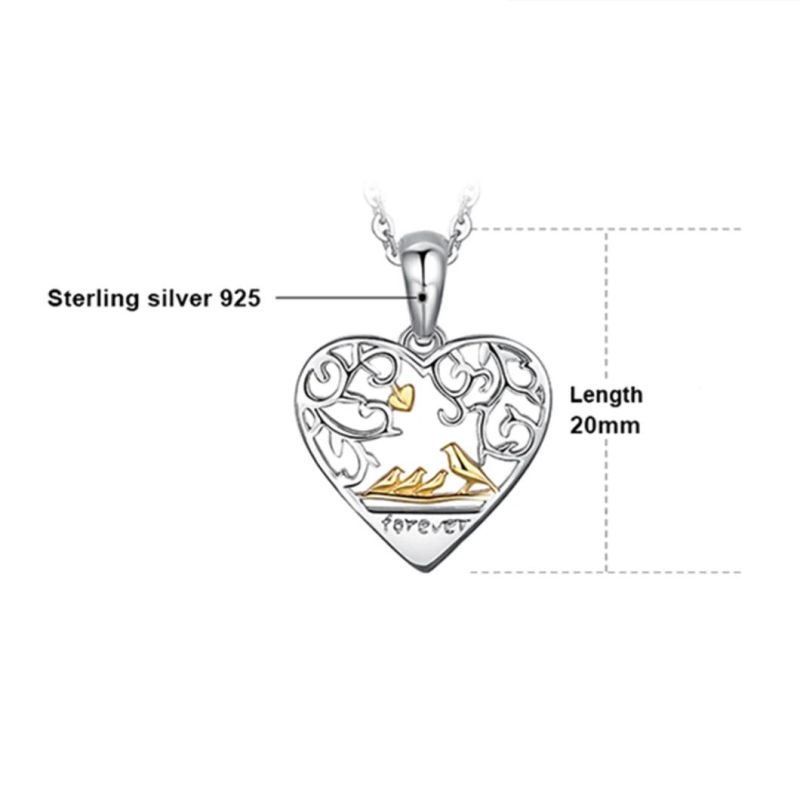 925 Sterling Silver Pendants Necklace Birds Hollow Heart Family Pendants for Women Fashion Jewelry Wholesale