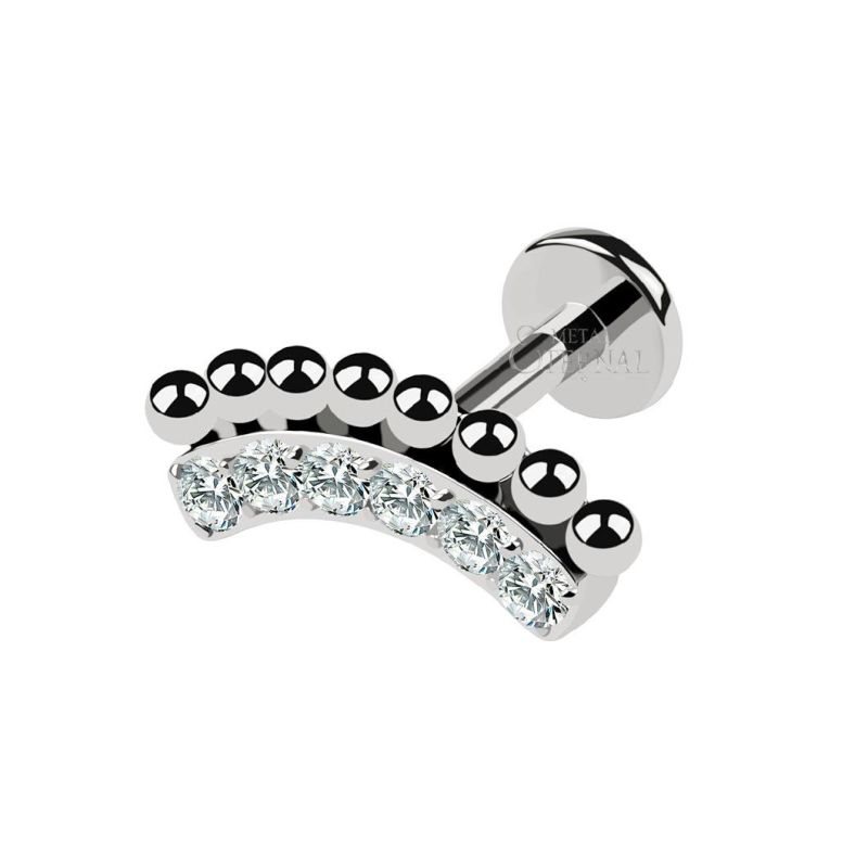 Eternal Metal ASTM F136 Titanium Clear CZ and Balls Internally Threaded Labret Body Piercing