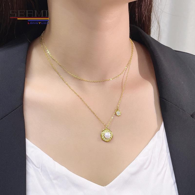 S925 Silver Freshwater Pearl Female Zircon Clavicle Chain Necklace