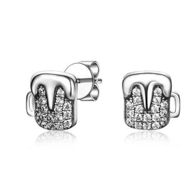 925 Sterling Silver CZ Beer Cup Stud Earring Fashion Jewelry