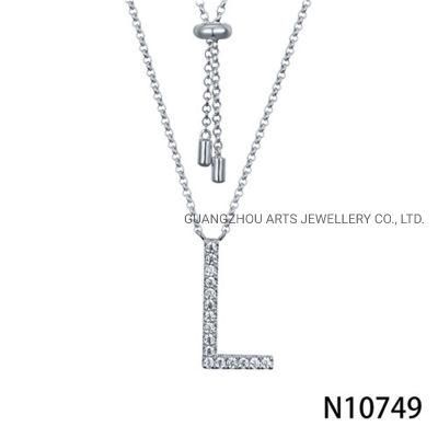 Cubic Zircon on Alphabet Fashion Silver Letter Adjustable Necklace