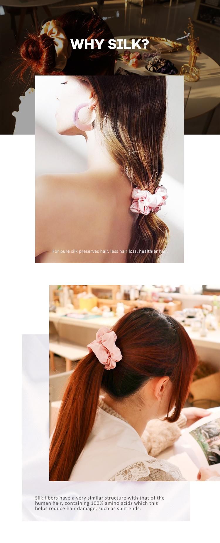 Real 100% Silk Elastic Hair Ties Fashionable Skinny Silk Hair Scrunchies for Girls