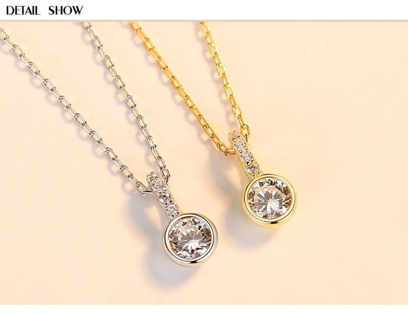 Customized Silver Cubic Zirconia Round Shaped Half Zircon Necklace