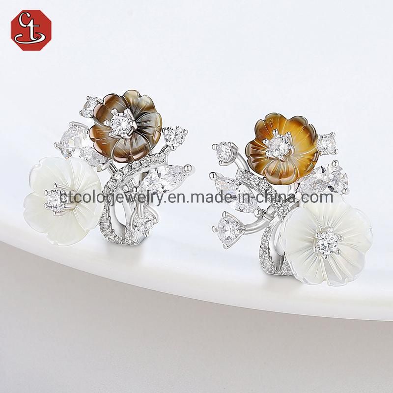 New Jewelry White cz,Pink and White MOP Flower Rose plated Earrings