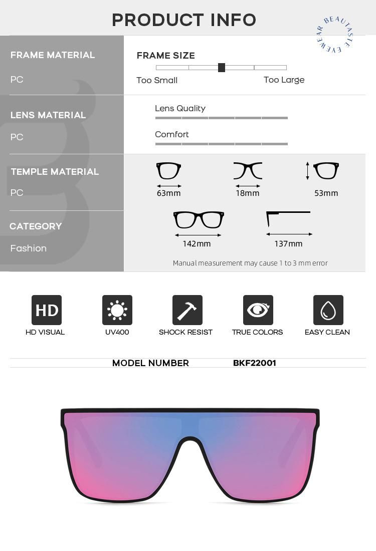 2022 Women Fashion Square PC/Tr Frame Polarized/PC Lens Oversized Sunglasses