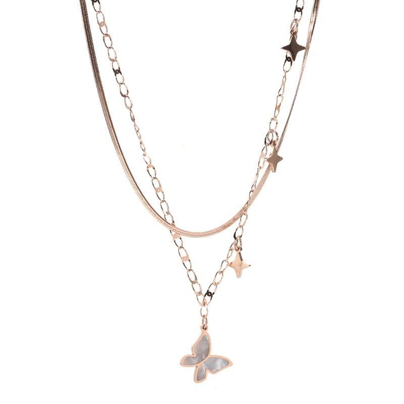 Manufacturer Custom Fashion Jewelry High Quality Waterproof Bijoux En Acier Inoxydable Wholesale Stainless Steel Jewelry Necklace 2layer