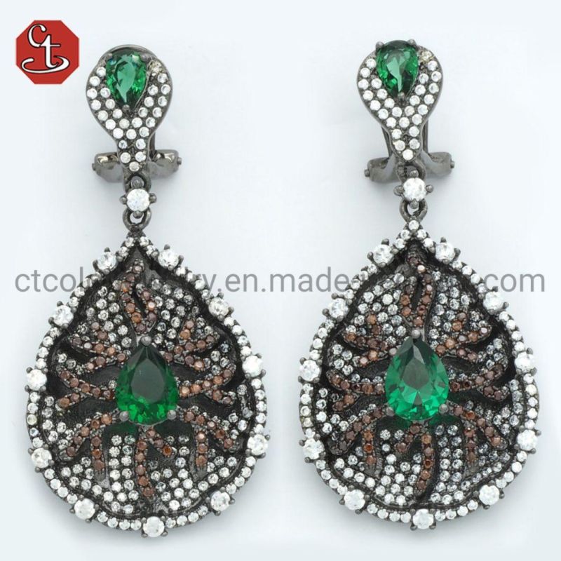 Multi Color AAA CZ Earring Exquisite Shiny Cubic Zirconia Geometric Hoop Earrings Fashion Black Plated Copper Earrings Jewelry