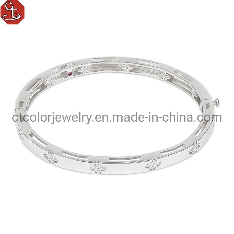 Wholesale 925 silver Brass fashion jewelry Love style bracelet handing flower clover accessory 14k &18K gold plated Bangle