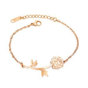 Fashion Jewelry Adjustable Stainless Stee Rose Flower Women Bracelet