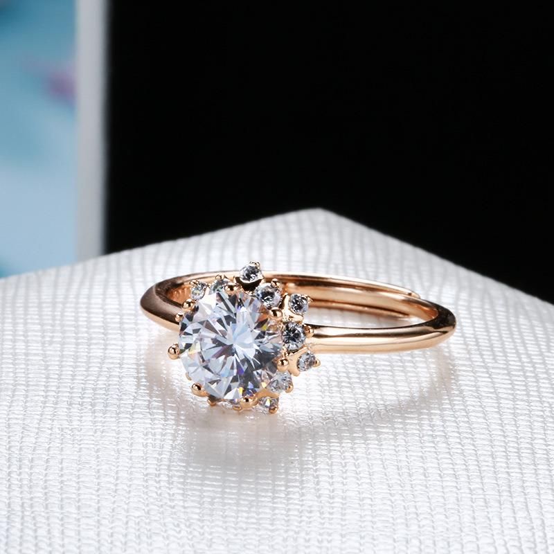 Rose Gold Inlaid Simulation Diamond Ring Simple Opening Ring